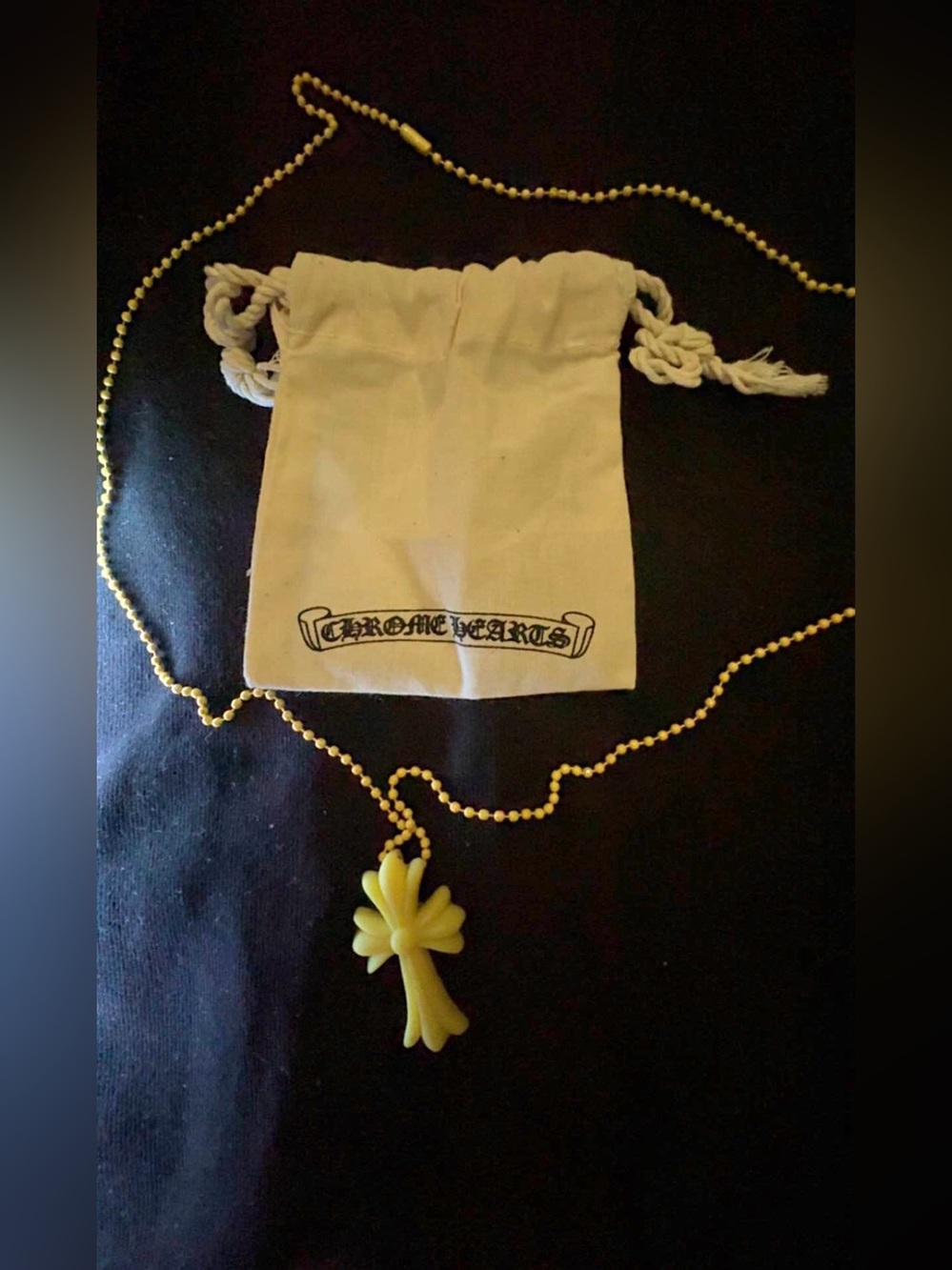 Chrome Hearts Kids Yellow Cross Necklace with Branded Pouch
